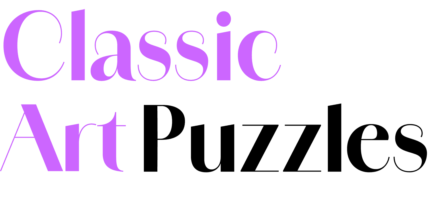 The text "Classic Art Puzzles" in a serif font, with "Classic" and "Art" in soft purple and "Puzzles" in black, representing the brand logo for Classic Art Puzzles
