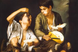 Children Eating Grapes and a Melon: Hunger and Laughter
