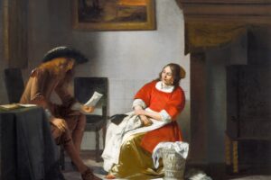 Interior with a Man Reading a Letter and a Woman Sewing