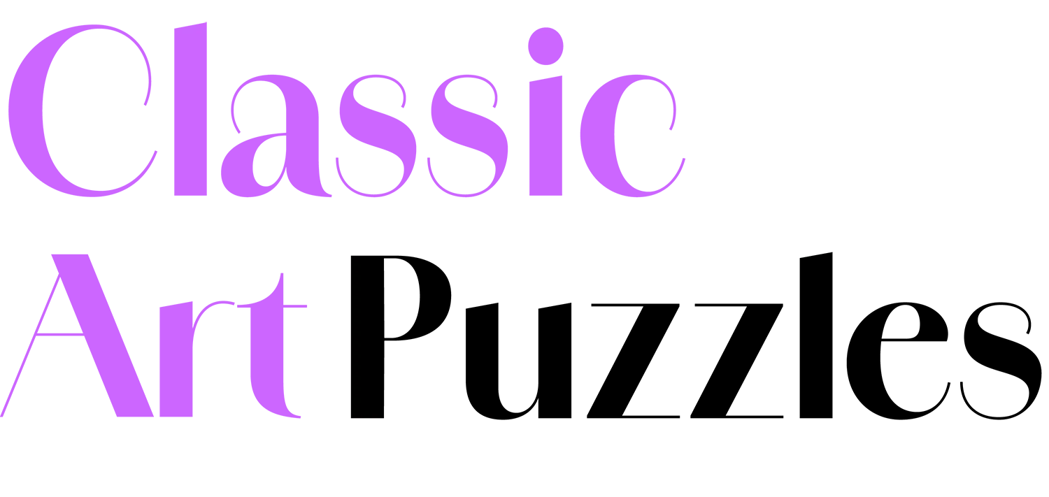 The text "Classic Art Puzzles" in a serif font, with "Classic" and "Art" in soft purple and "Puzzles" in black, representing the brand logo for Classic Art Puzzles