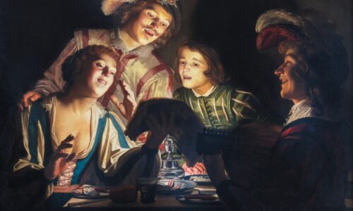 Musical Group by Candlelight: A Song Shared in Shadows